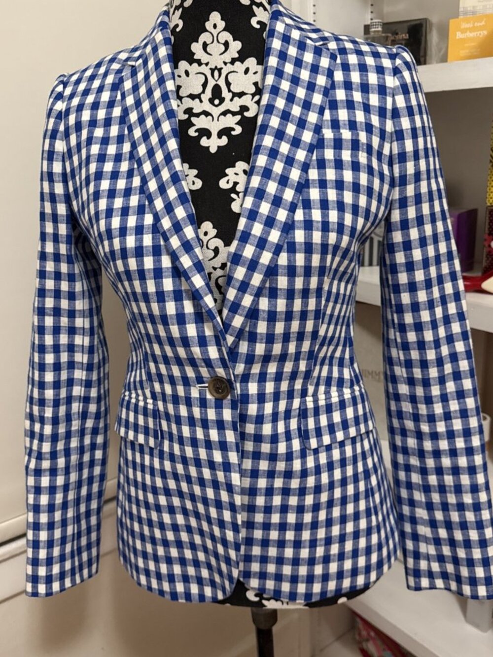 J Crew Blue And White Gingham Checkered Campbell Linen Blazer 00